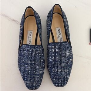 Jimmy Choo Textured Blue Slip-On Loafers